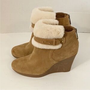 UGG Suede Fur Trim Wedge Short Boots, 7